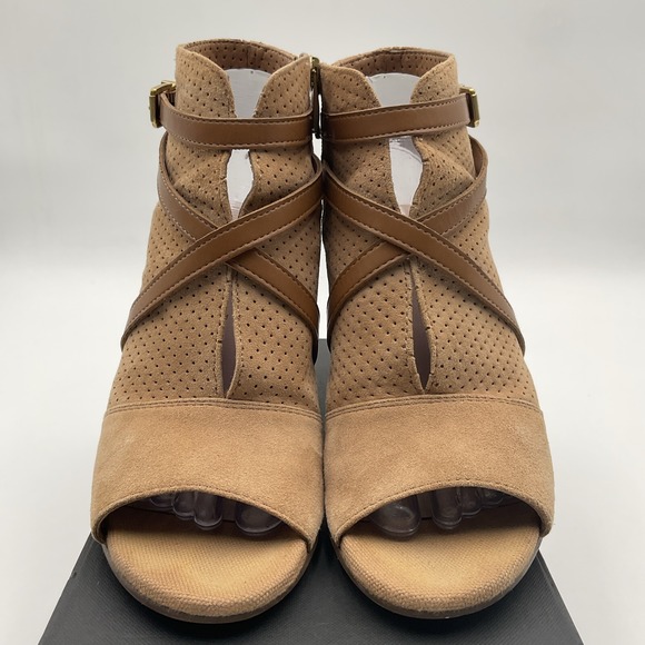 Franco Sarto Fantana Ankle Booties 8.5M Leather Open Toe Strappy Perforated Heel - Picture 4 of 16